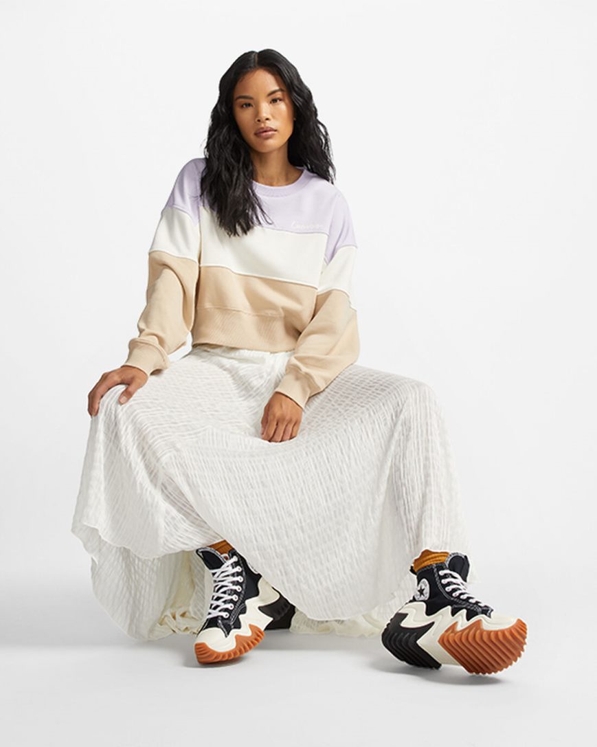 Women's Converse Colorblocked Chain Stitch Crew Sweatshirts Purple Multicolor | AU 49C35D